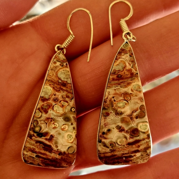 New Leopard Skin Jasper 925 Silver Earrings. - Picture 4 of 10